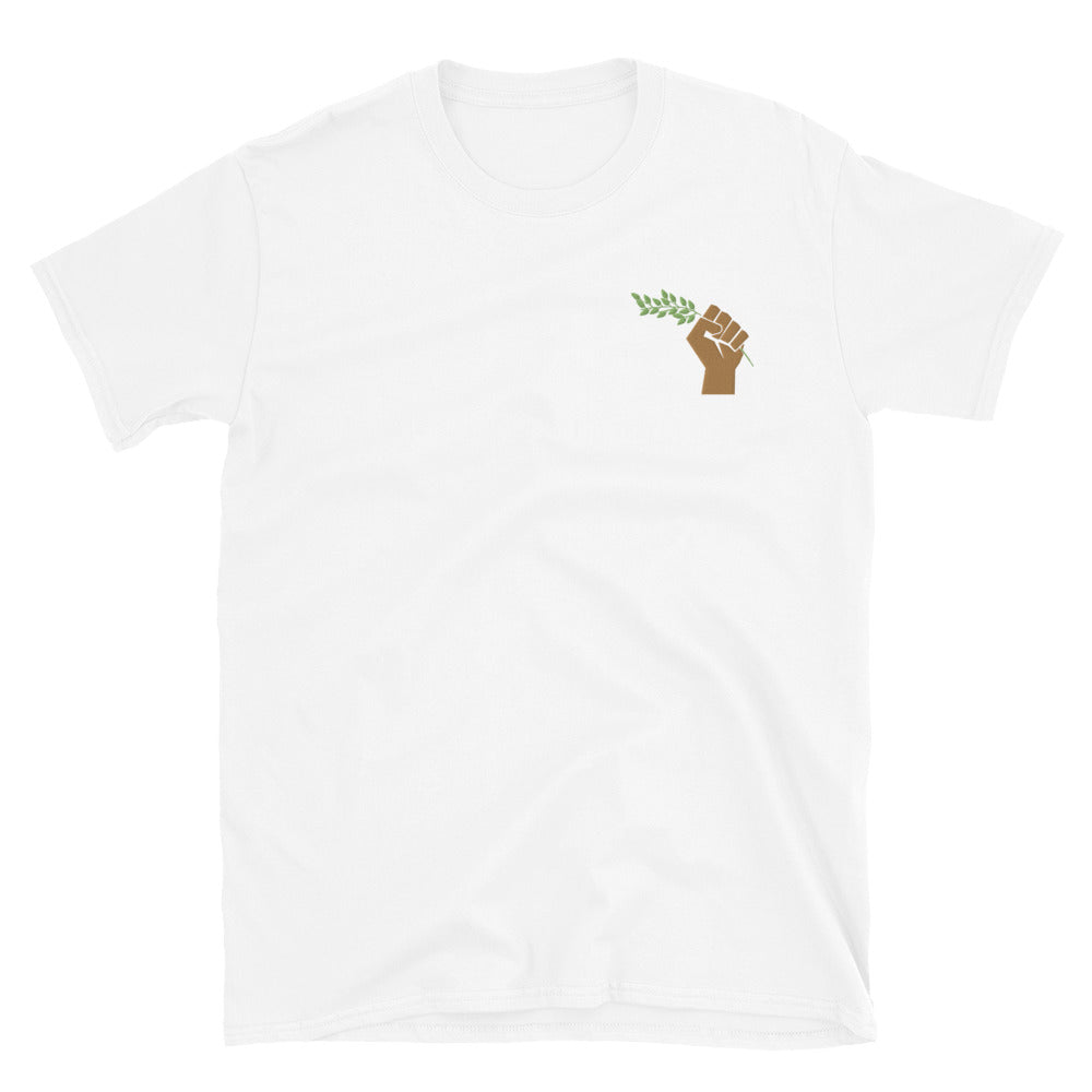 Olive Branch Raised Fist Embroidered T-Shirt - Aljabour Family *FREE GLOBAL SHIPPING*