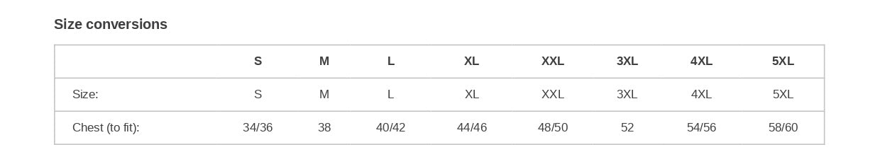 Size Chart for Gildan T-Shirt