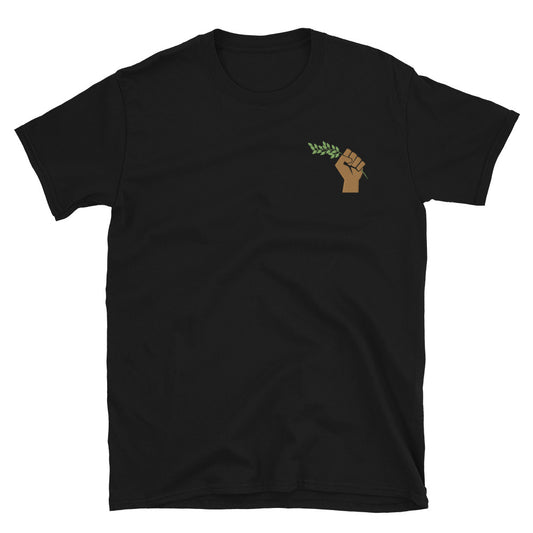 Olive Branch Raised Fist Embroidered T-Shirt - Aljabour Family *FREE GLOBAL SHIPPING*