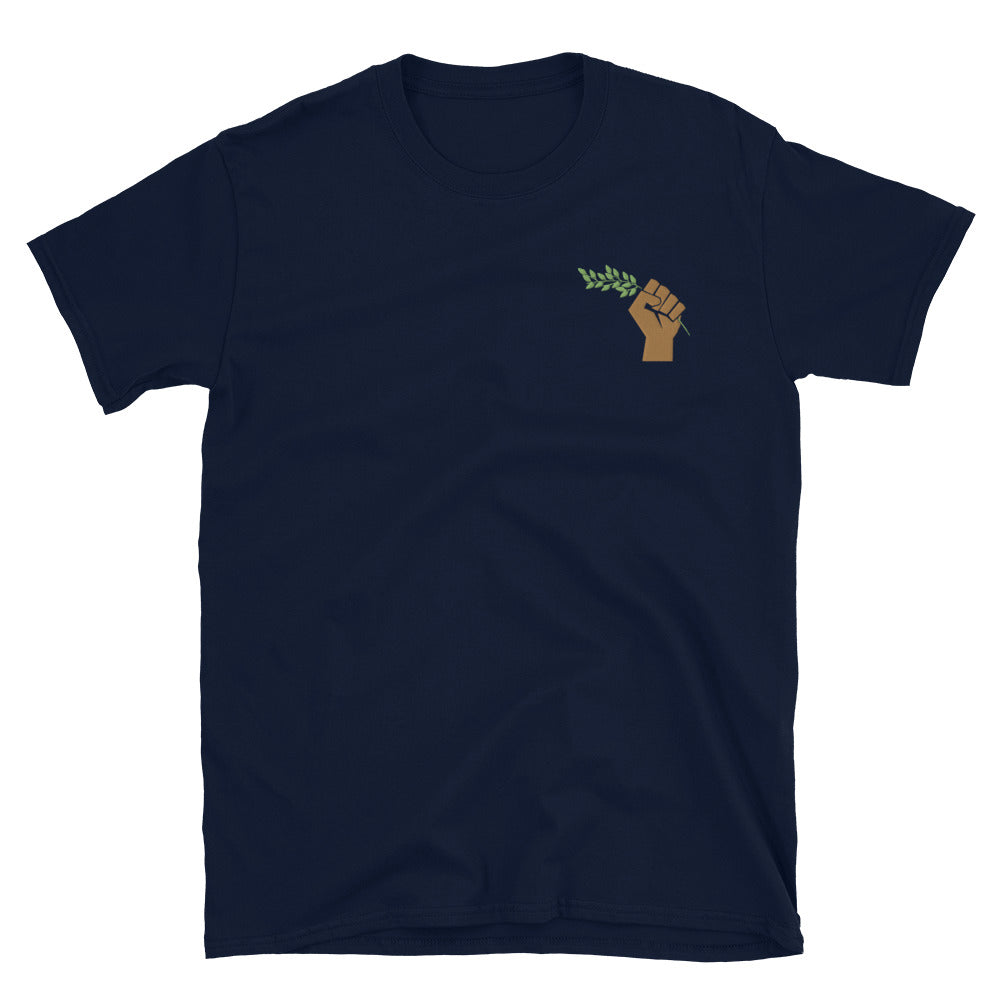 Olive Branch Raised Fist Embroidered T-Shirt - Aljabour Family *FREE GLOBAL SHIPPING*
